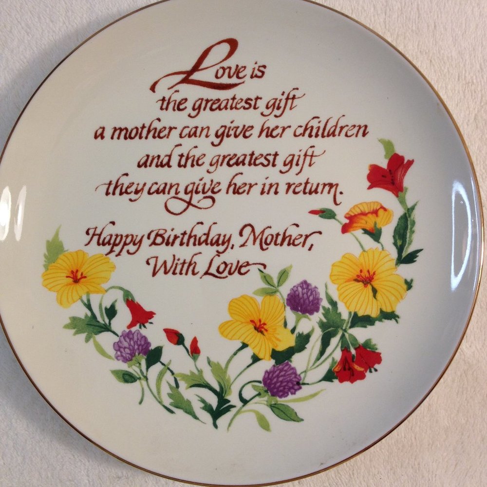 Mother Birthday Porcelain Plate;  6 1/4" with wall hanger